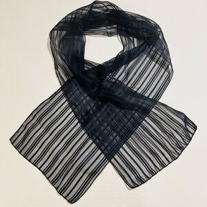 Vintage Fancy Sheer Black Pinstripe Striped Fashion Scarf with Rolled Edges 9x52